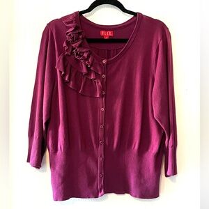 Elle Women's Plum Button Down Cardigan with Ruffle